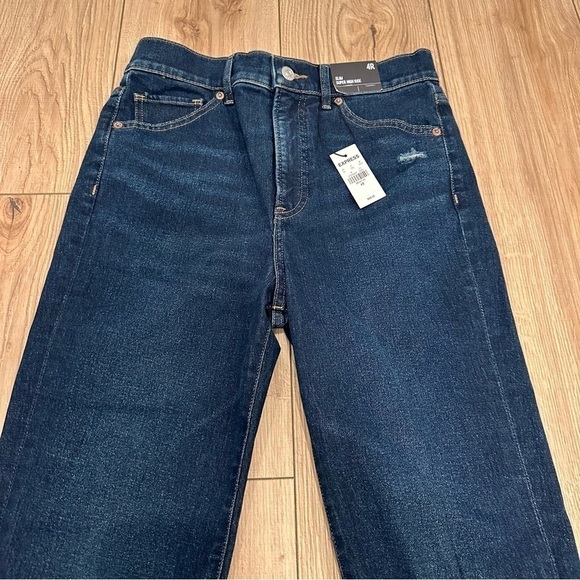 NWT Express Slim Super High Rise 4R Distressed Dark Denim - Picture 3 of 13